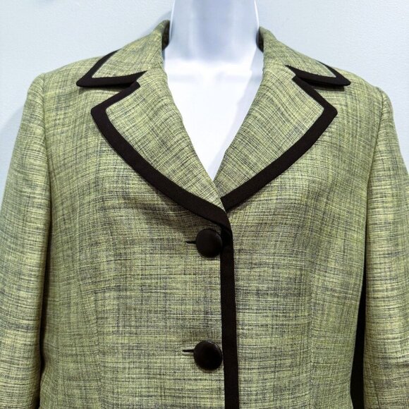 Jones New York Pant Suit Sage Green Black Trim Career Classic Office Womens 10 - Picture 2 of 14